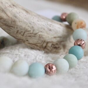 Amazonite Rose Gold Lava Bead Gemstone Chakra Balancing Energy Bracelet
